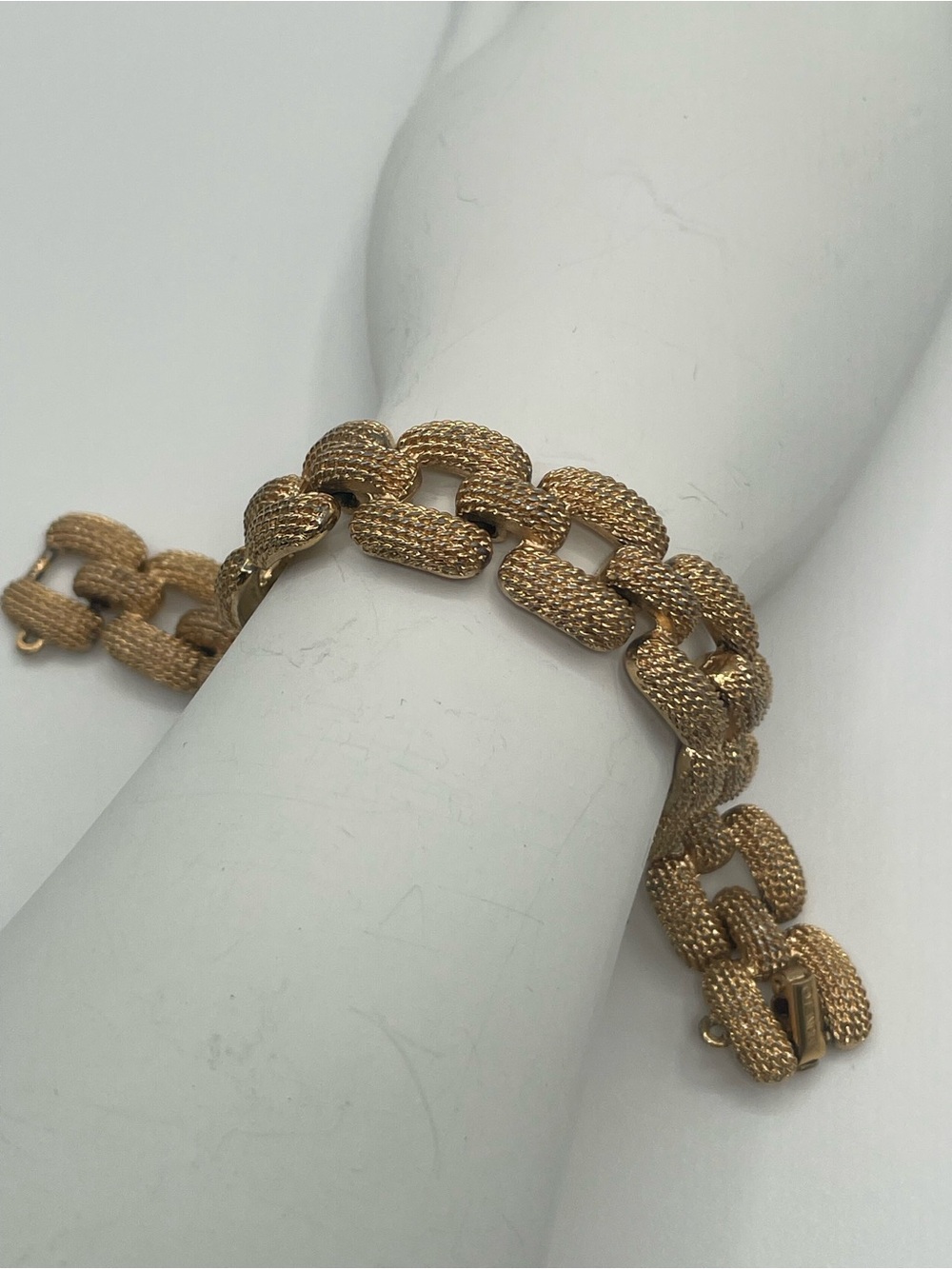 Vintage Monet Gold Tone Textured Basketweave Link Bracelet - Women Jewelry